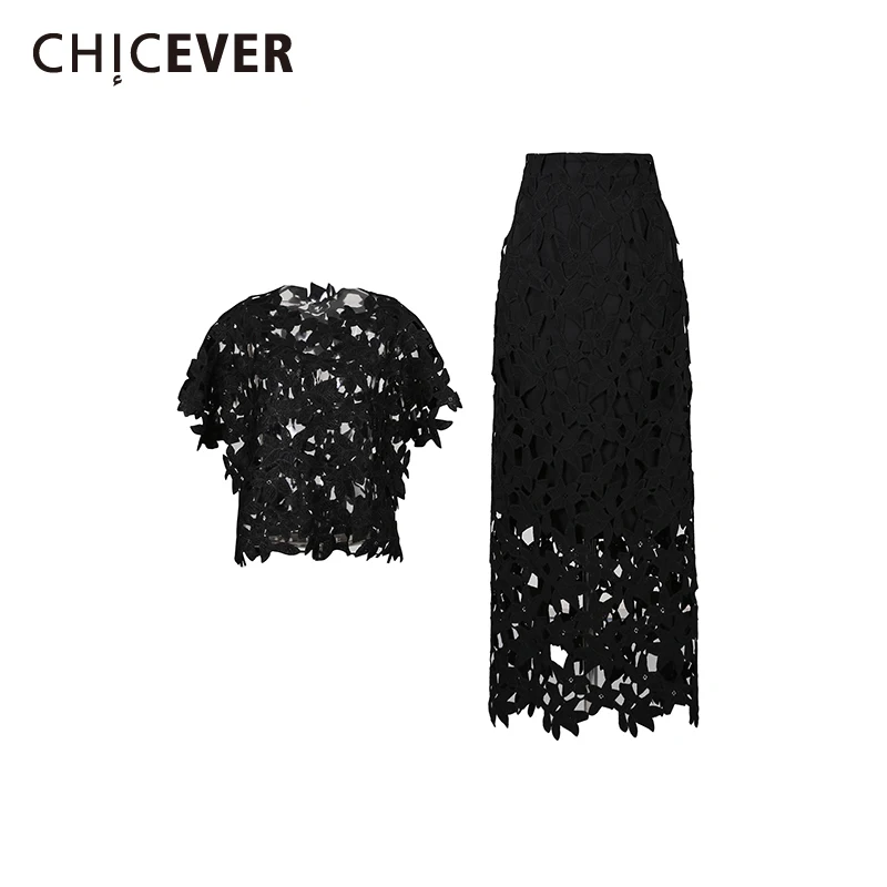 CHICEVER Black Spliced Hollow Out Two Piece Set Female O Neck Short Sleeve Shirt Temperament Chic Women's Skirt Sets Fashion New
CHICEVER Black Spliced Hollow Out Two Piece Set Female O Neck Short Sleeve Shirt Temperament Chic Women's Skirt Sets Fashion New