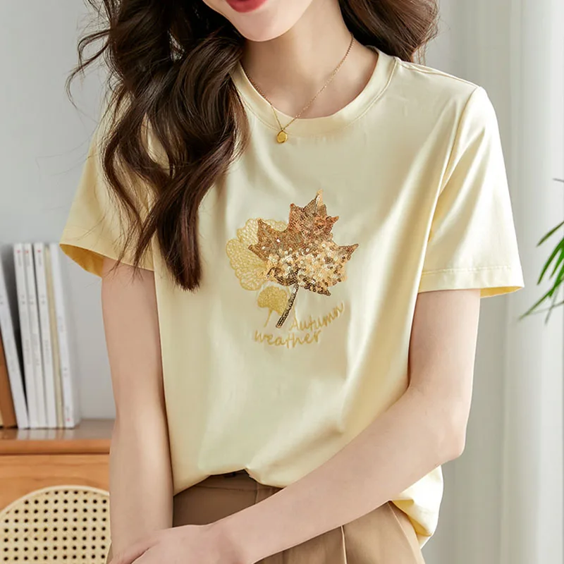 2023 Summer Korean Fashion Sequin Cotton T Shirt Women Casual Short Sleeve Tshirts Female Pink Tops O Neck Tees Ropa De Mujer
2023 Summer Korean Fashion Sequin Cotton T Shirt Women Casual Short Sleeve Tshirts Female Pink Tops O Neck Tees Ropa De Mujer