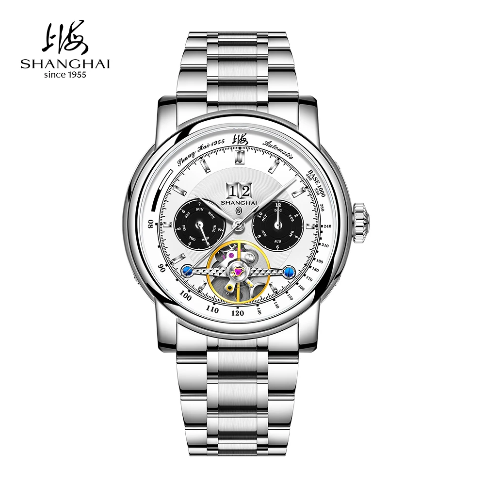 Shanghai Watch Multi Function Men's Watches Dual-Calendar Automatic Mechanical Watches Flywheel 316L Stainless Steel Clock SH008
Shanghai Watch Multi Function Men's Watches Dual-Calendar Automatic Mechanical Watches Flywheel 316L Stainless Steel Clock SH008