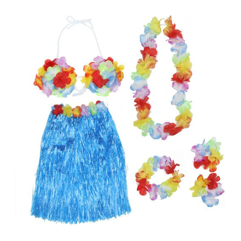5-in-1 Hawaii Tropical Skirt Set 40 Cm Grass Skirt Bra Flower Bracelets Headband Necklace Girls Luau Beach Costumes
5-in-1 Hawaii Tropical Skirt Set 40 Cm Grass Skirt Bra Flower Bracelets Headband Necklace Girls Luau Beach Costumes