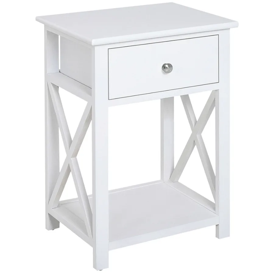 HOMCOM Modern Accent Table Flat White with Drawer Shelf for Bedroom Living Room
HOMCOM Modern Accent Table Flat White with Drawer Shelf for Bedroom Living Room