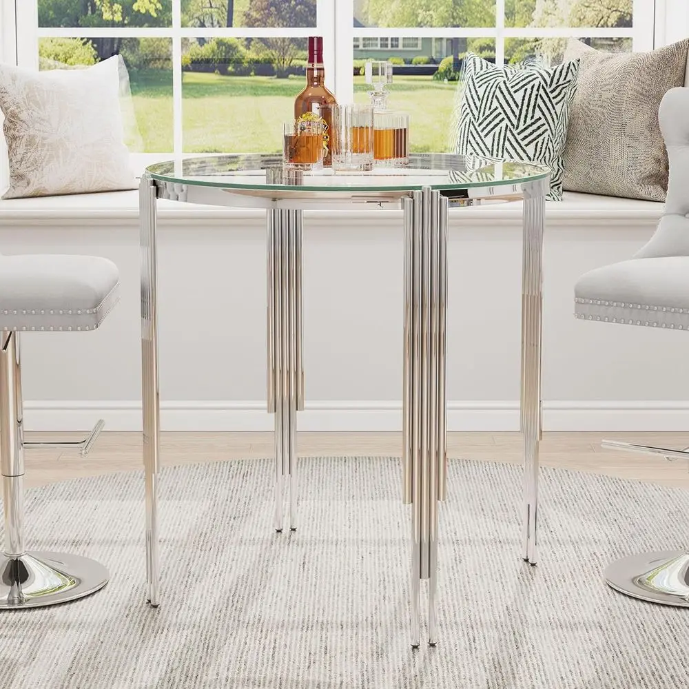 37 Round Glass Top Dining Table, Counter Height, Silver Stainless Steel Legs, Suitable for Home, Kitchen, Dining Room, Bistro
37 Round Glass Top Dining Table, Counter Height, Silver Stainless Steel Legs, Suitable for Home, Kitchen, Dining Room, Bistro