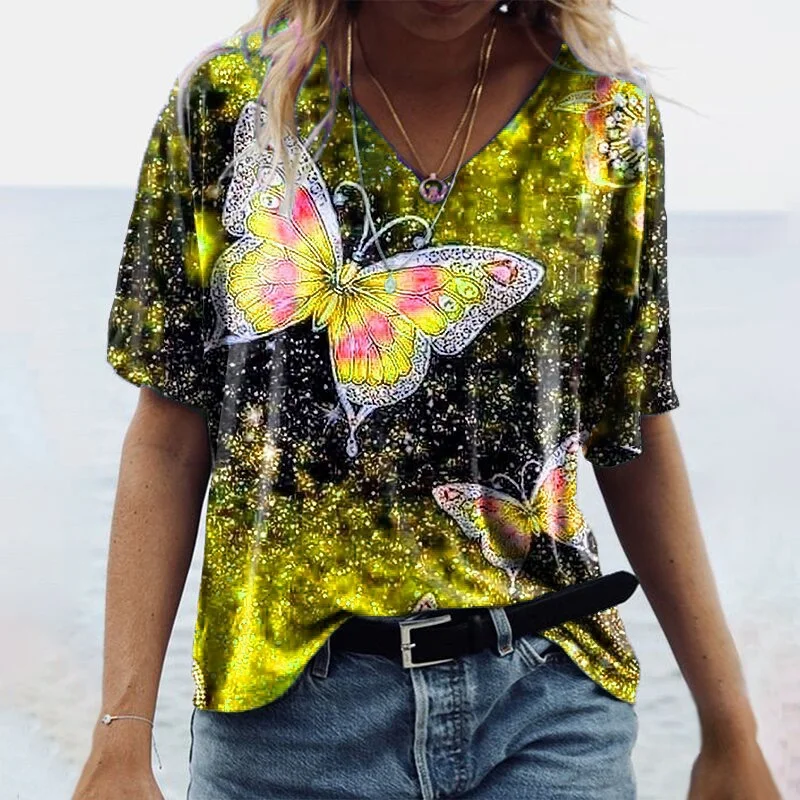 Women's Short Sleeve V-neck T-shirt 3D Butterfly Print DIY Independent Station Hot Sale Fashionable Casual Polyester Fiber tops
Women's Short Sleeve V-neck T-shirt 3D Butterfly Print DIY Independent Station Hot Sale Fashionable Casual Polyester Fiber tops
