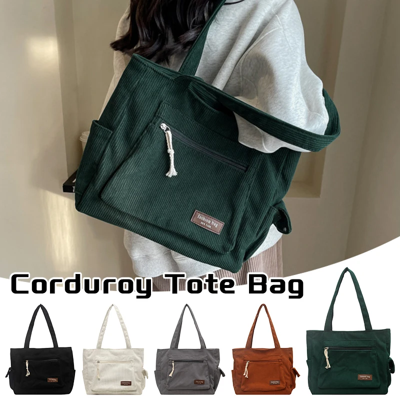 Corduroy Tote Shoulder Bag - Solid Color Retro Vintage Multi-Pocket Handbag for Women, School, Work & Shopping
Corduroy Tote Shoulder Bag - Solid Color Retro Vintage Multi-Pocket Handbag for Women, School, Work & Shopping