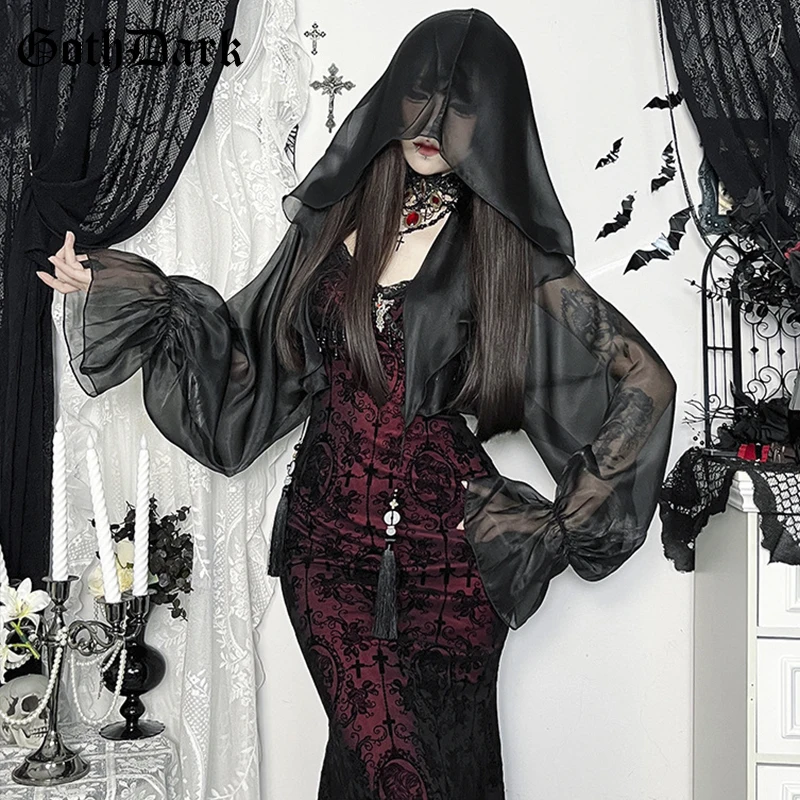 Goth Dark Witch Mesh Gothic Crop Shrug Tops Grunge Chiffon Flare Sleeve Blouses Female Black Emo Alternative Cover Up
Goth Dark Witch Mesh Gothic Crop Shrug Tops Grunge Chiffon Flare Sleeve Blouses Female Black Emo Alternative Cover Up