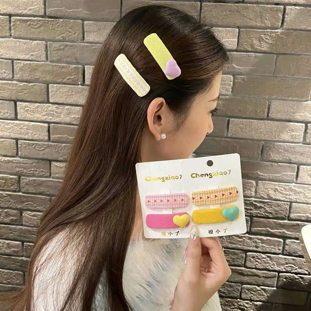 Korean Candy Color Love Heart-shaped Bangs Hair Clips Sweet Cute Girls Fabric Plaid Square BB Clips Broken Hair Side Hairpins
Korean Candy Color Love Heart-shaped Bangs Hair Clips Sweet Cute Girls Fabric Plaid Square BB Clips Broken Hair Side Hairpins