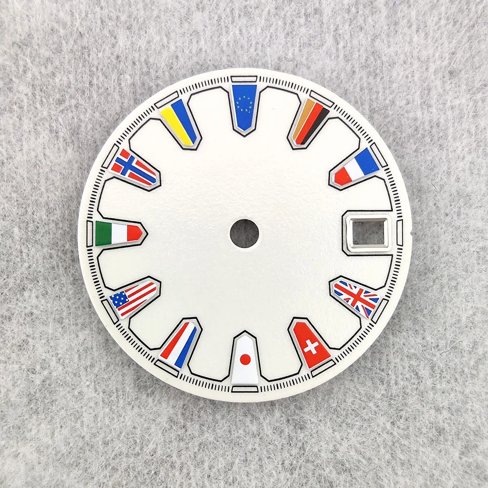 28.5mm Watch Dial NH35 Dial National Flag Dial Custom DIY LOGO Laser Printed Watch Accessories Suitable For NH35/NH36 Movement
28.5mm Watch Dial NH35 Dial National Flag Dial Custom DIY LOGO Laser Printed Watch Accessories Suitable For NH35/NH36 Movement