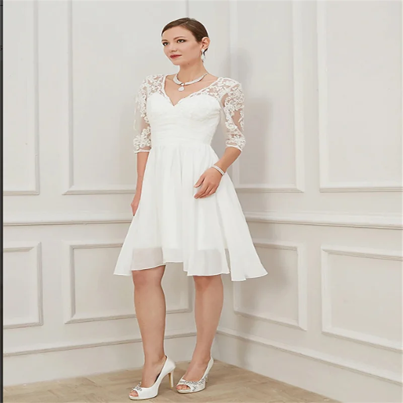 Reception Little White Dress Bridal Shower Dresses Wedding Dresses A-Line V Neck Half Sleeve Knee Length Chiffon Bridal Gowns
Reception Little White Dress Bridal Shower Dresses Wedding Dresses A-Line V Neck Half Sleeve Knee Length Chiffon Bridal Gowns