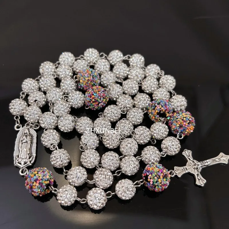 Hip Hop 10mm Disco Ball Bead Pendant Catholic Guadalupe Madonna Prayer Beads Rhine Stone Cluster Rosary Necklace
Hip Hop 10mm Disco Ball Bead Pendant Catholic Guadalupe Madonna Prayer Beads Rhine Stone Cluster Rosary Necklace