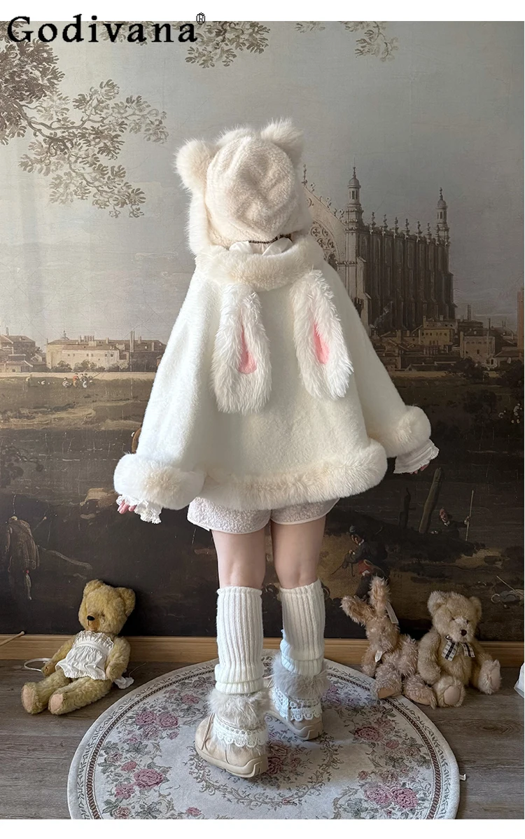 Winter Thickened Warm Cartoon Cute Bunny Ears Soft Plush Short Cape Shawl Japanese Original Lolita Sweet Girl Coat
Winter Thickened Warm Cartoon Cute Bunny Ears Soft Plush Short Cape Shawl Japanese Original Lolita Sweet Girl Coat