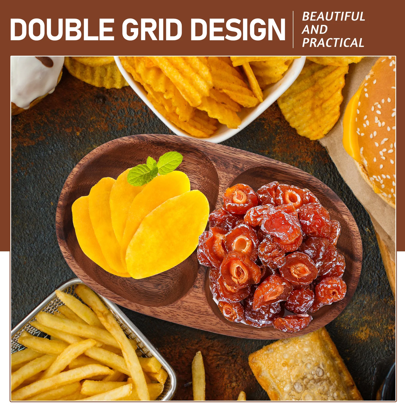 Compartment Wood Fruit Plate Snack Bowl Kitchen Storage Tray Anti-Slip Decorative Serving Candy Container Home 
Compartment Wood Fruit Plate Snack Bowl Kitchen Storage Tray Anti-Slip Decorative Serving Candy Container Home