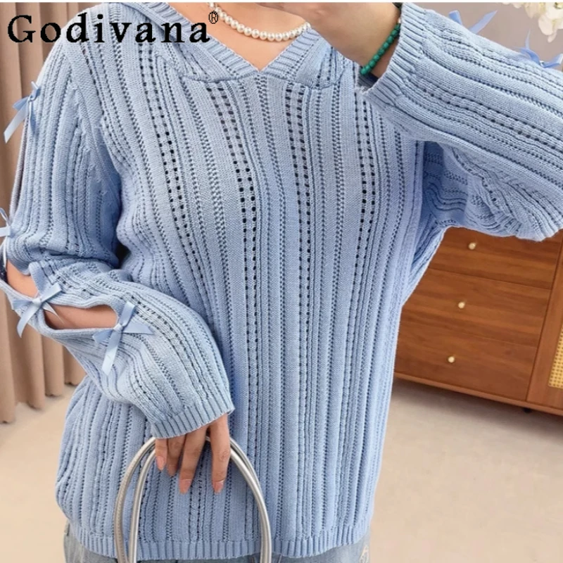 Autumn New Large Size Women Sweet Bow Hollowed-out Hooded Sweater Fashion Versatile Loose Leisure Long-sleeved Knitted Top
Autumn New Large Size Women Sweet Bow Hollowed-out Hooded Sweater Fashion Versatile Loose Leisure Long-sleeved Knitted Top