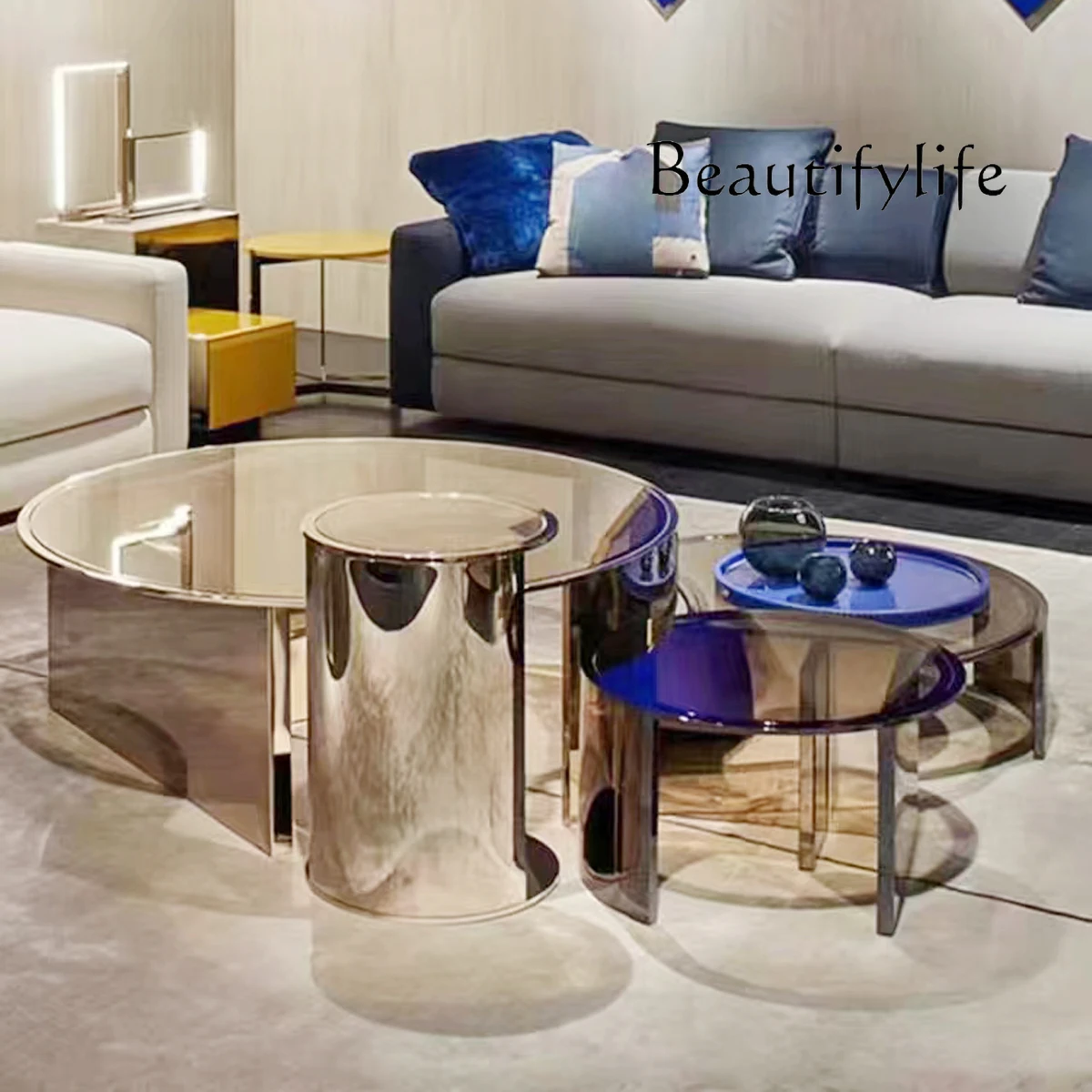 Italian minimalist stainless steel coffee table size combination tea table designer creative living room modern simplicity
Italian minimalist stainless steel coffee table size combination tea table designer creative living room modern simplicity