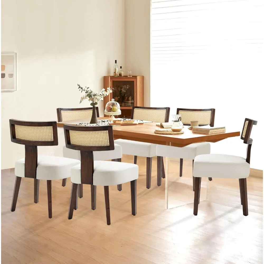 Rattan Dining Chairs Set of 6, Farmhouse Kitchen Chair with Cane Back & Wood Frame in Walnut Finish, Beige Linen Upholstered
Rattan Dining Chairs Set of 6, Farmhouse Kitchen Chair with Cane Back & Wood Frame in Walnut Finish, Beige Linen Upholstered