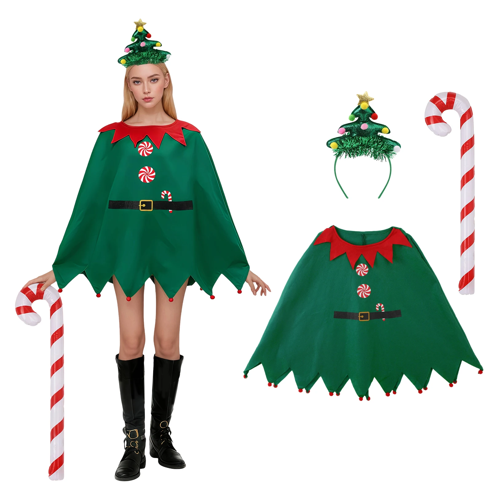 Christmas Outfit Green Cloak with Hairpin Festival Set Costume Christmas Hat Crutch Halloween Cosplay Party Props 
Christmas Outfit Green Cloak with Hairpin Festival Set Costume Christmas Hat Crutch Halloween Cosplay Party Props