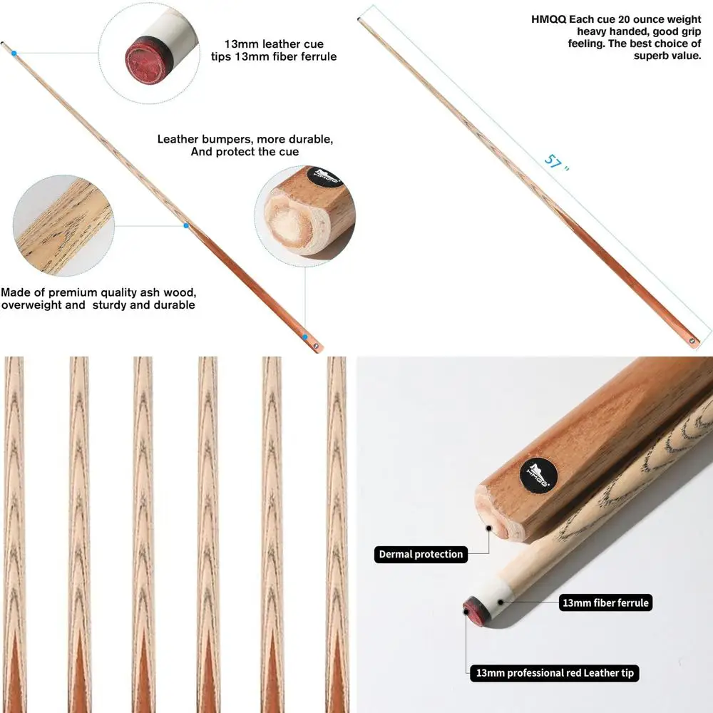 58 Pool Cue with 13mm Leather Tip, 20oz Weight, Set Options: 4, 6, or 8 Pieces, Black & Natural Wood
58 Pool Cue with 13mm Leather Tip, 20oz Weight, Set Options: 4, 6, or 8 Pieces, Black & Natural Wood