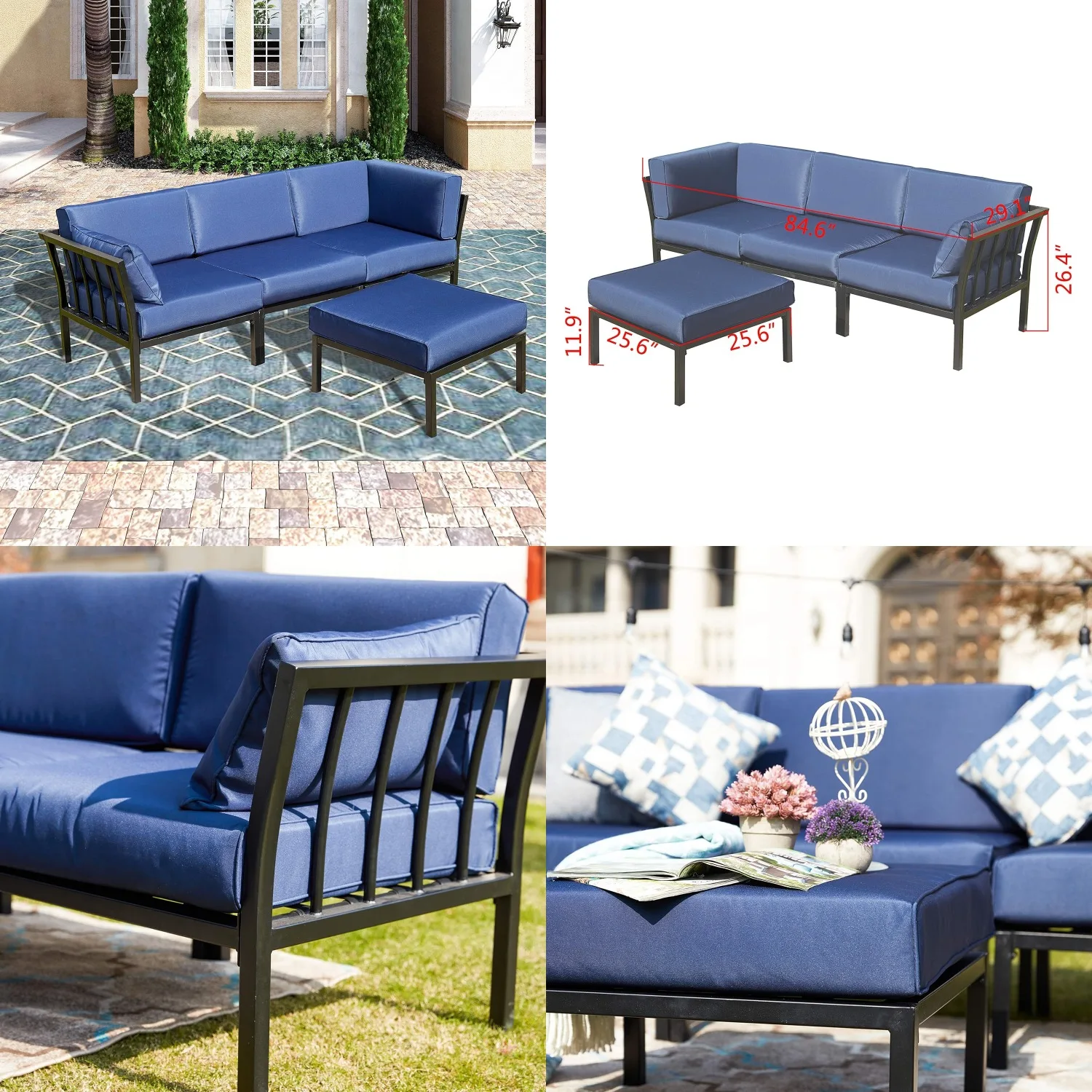 4 Seat Cushioned Sectional Sofa Set All-Weather Metal Frame Garden Lawn Pool Patio Furniture Customized
4 Seat Cushioned Sectional Sofa Set All-Weather Metal Frame Garden Lawn Pool Patio Furniture Customized