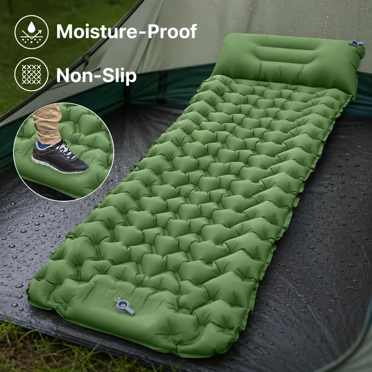 Outdoor Inflatable Camping Sleeping Pad with Built-in Pillow Moisture Proof Non-Slip Lightweight Air Mattress for Tent Hiking Ba
Outdoor Inflatable Camping Sleeping Pad with Built-in Pillow Moisture Proof Non-Slip Lightweight Air Mattress for Tent Hiking Ba