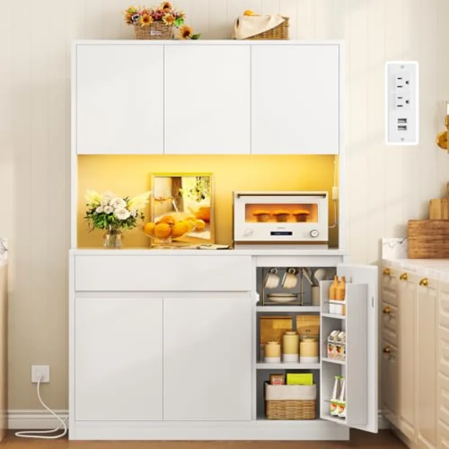 Кухонный шкаф-кладовка с зарядной станцией и LED-подсветкой, шкаф для хранения на кухне с подставкой для микроволновой печи, кухонные шкафы для хранения с рекламными элементами
Кухонный шкаф-кладовка с зарядной станцией и LED-подсветкой, шкаф для хранения на кухне с подставкой для микроволновой печи, кухонные шкафы для хранения с рекламными элементами