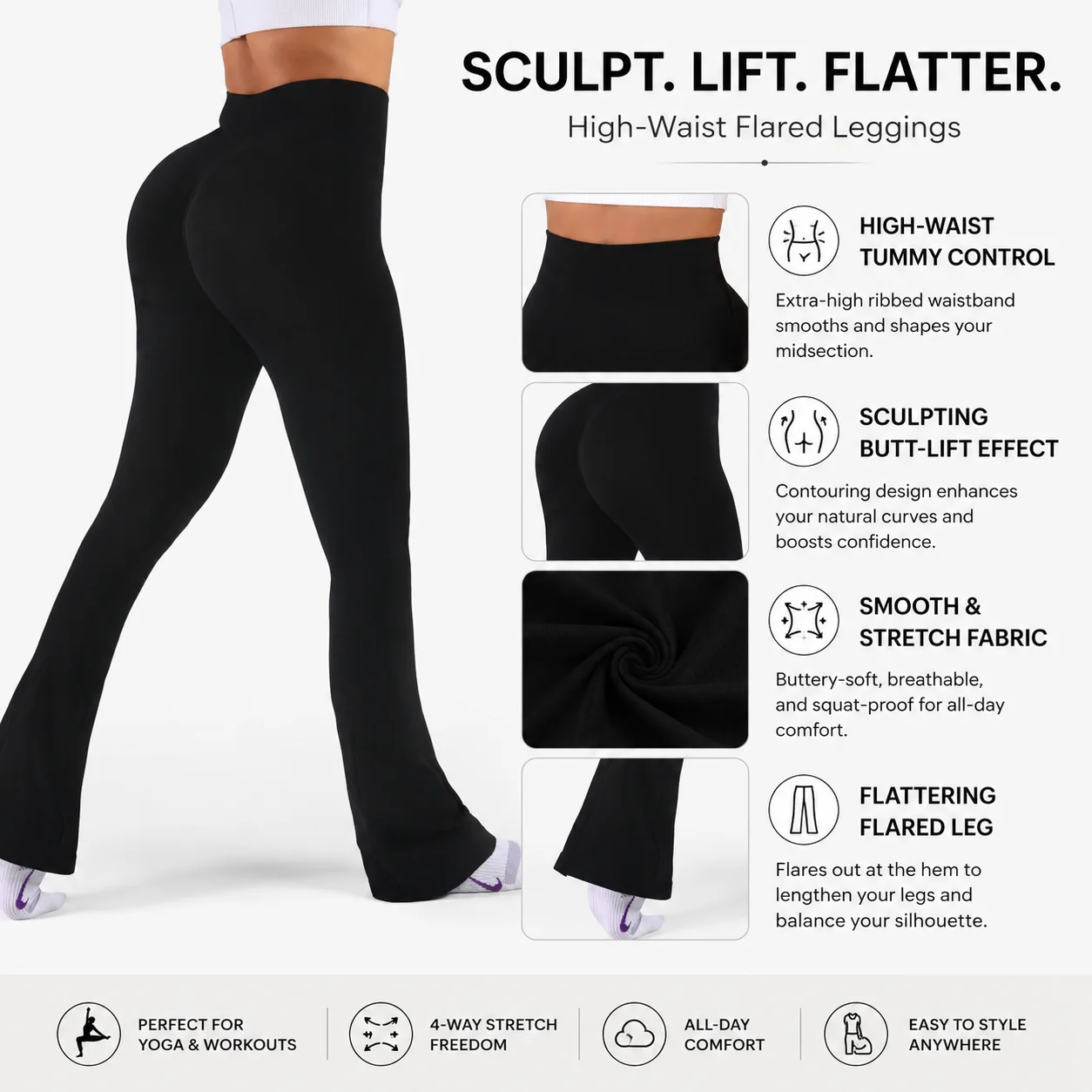 Womens Flared Yoga Pants, High Waisted Flare Leggings Bottom Bootcut Yoga Pants 1 S2968b1c4261e4ec9b1ae08fc5b67bfcfK