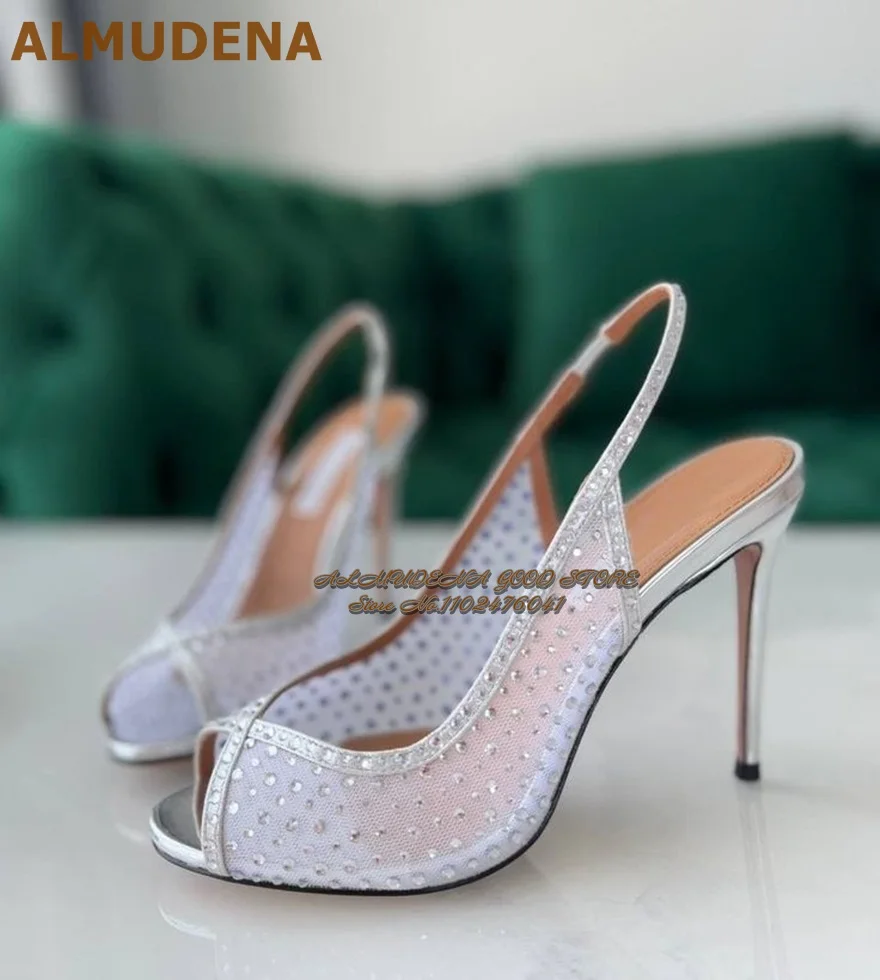 ALMUDENA Silver Gold Mesh Crystal Wedding Shoes Stiletto Heels Slingback Dress Pumps Bling Bling Rhinestone Peep Toe Party Shoes
ALMUDENA Silver Gold Mesh Crystal Wedding Shoes Stiletto Heels Slingback Dress Pumps Bling Bling Rhinestone Peep Toe Party Shoes