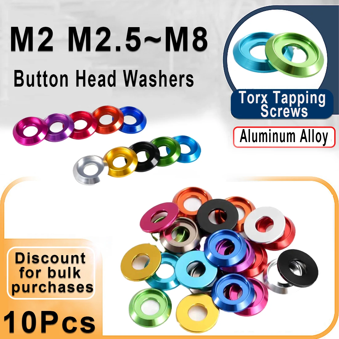 Anodizing Aluminum Round Washers M2 M2.5 M3 M4 M5 M6 M8 Colourful Aluminum Alloy Cup Head Washer For Button Head Screw Bolts
Anodizing Aluminum Round Washers M2 M2.5 M3 M4 M5 M6 M8 Colourful Aluminum Alloy Cup Head Washer For Button Head Screw Bolts