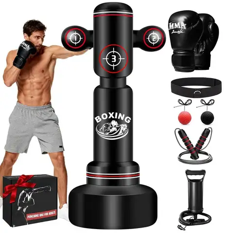 Boxing Bag with Stand for Adult Teens, 70 Freestanding Punching Bag with Boxing Gloves, Men Women Standing Kickboxing Bag, Kickb