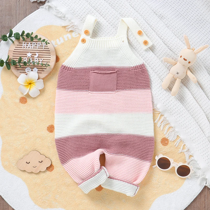Baby Romper Knitted Infant Girls Jumpsuit Sleeveless Newborn Kid Sling Pink Clothes 0-18M Fashion Striped Overalls Playsuit Warm
Baby Romper Knitted Infant Girls Jumpsuit Sleeveless Newborn Kid Sling Pink Clothes 0-18M Fashion Striped Overalls Playsuit Warm