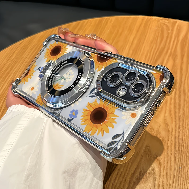 Bracket Silicone Phone Case For Vivo S16 Pro S15 Pro S15E S12 Sunflower Print Shockproof Plating Transparent Soft TPU Cover
Bracket Silicone Phone Case For Vivo S16 Pro S15 Pro S15E S12 Sunflower Print Shockproof Plating Transparent Soft TPU Cover