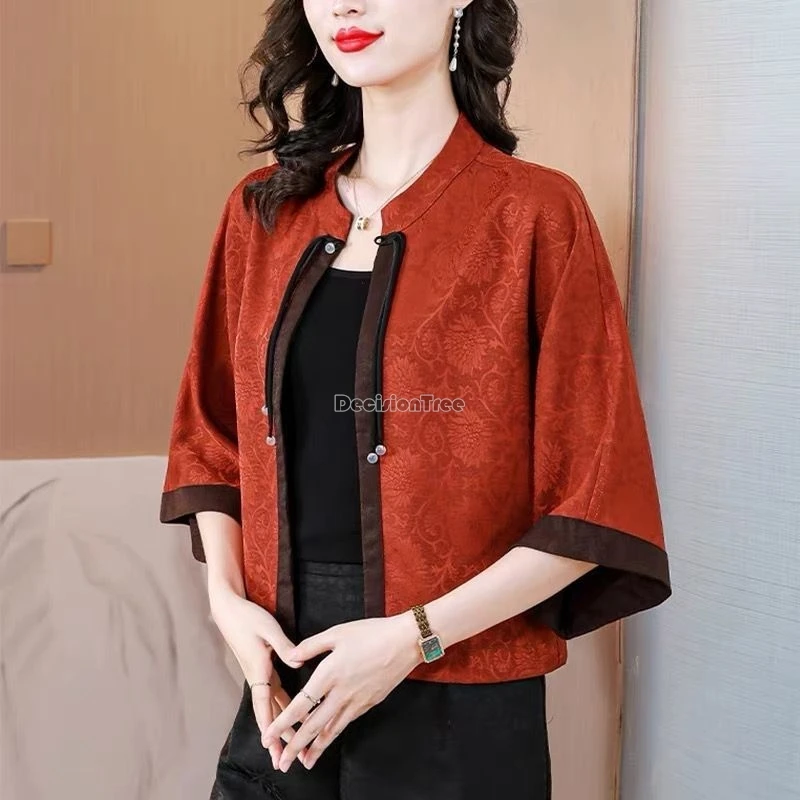 2026 chinese improved fashion retro style jacquard stand collar half sleeve tang suit blouse women daily elegant loose blouse
2026 chinese improved fashion retro style jacquard stand collar half sleeve tang suit blouse women daily elegant loose blouse