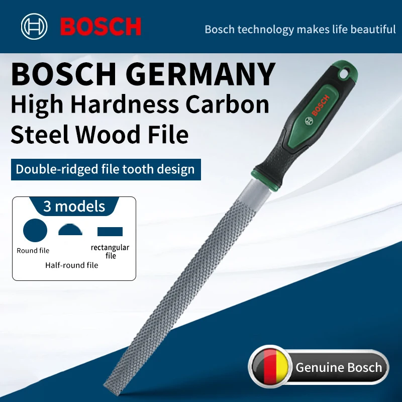 BOSCH 8-Inch Round/Semi-Round/Flat File Set, High Carbon Steel, with Anti Slip Handle and Double Toothed Manual Tool
BOSCH 8-Inch Round/Semi-Round/Flat File Set, High Carbon Steel, with Anti Slip Handle and Double Toothed Manual Tool