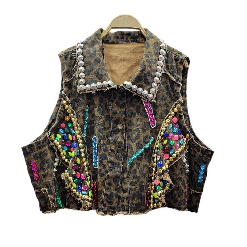 Multicolour Diamonds Rivets Leopard Denim Vest Women Waistcoat Student Cowboy Sleeveless Jacket Loose Short Jeans Vest Female
Multicolour Diamonds Rivets Leopard Denim Vest Women Waistcoat Student Cowboy Sleeveless Jacket Loose Short Jeans Vest Female