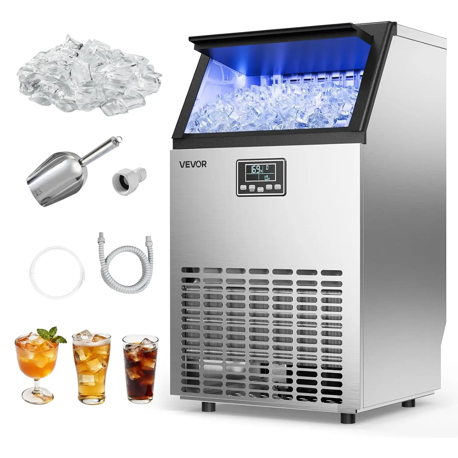 Commercial Ice Maker Machine, 100 lbs/24h with 26 lbs Storage Capacity, Crescent Ice,Built-in/Freestanding/Under Counter, Stainl
Commercial Ice Maker Machine, 100 lbs/24h with 26 lbs Storage Capacity, Crescent Ice,Built-in/Freestanding/Under Counter, Stainl