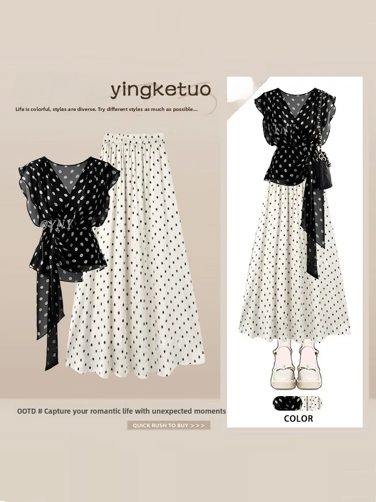Fashionable Elegant Women's Shirt And Skirt Set with Bow Tie Polka Dot Half-length A-line Skirt Mid-length Shirt Summer Outfit
Fashionable Elegant Women's Shirt And Skirt Set with Bow Tie Polka Dot Half-length A-line Skirt Mid-length Shirt Summer Outfit