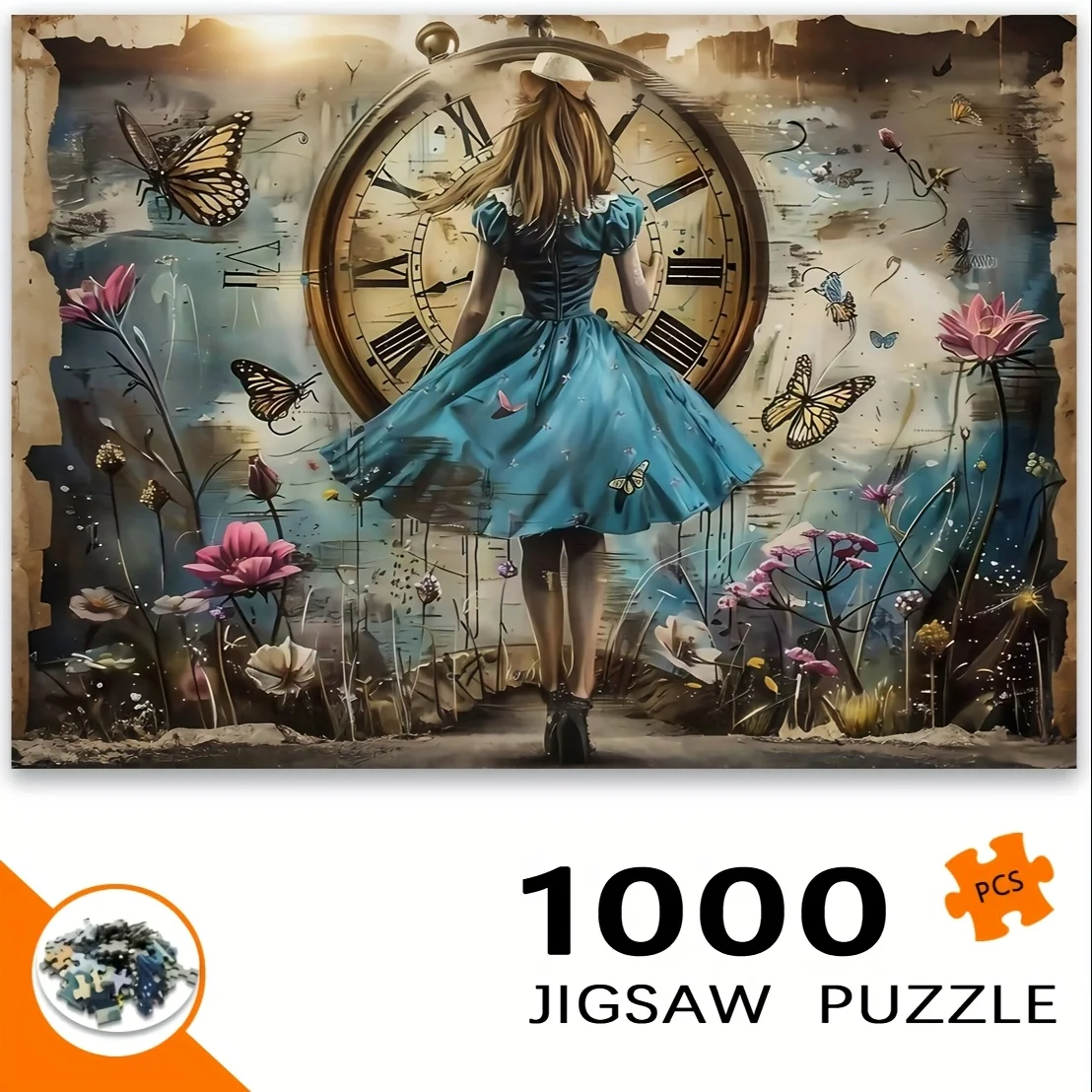 1000pcs Jigsaw Puzzle - Enchanting Clock Girl Scene with Retro Blue Dress, Floral Butterflies & Vintage Clock Art, Bright Colo
1000pcs Jigsaw Puzzle - Enchanting Clock Girl Scene with Retro Blue Dress, Floral Butterflies & Vintage Clock Art, Bright Colo