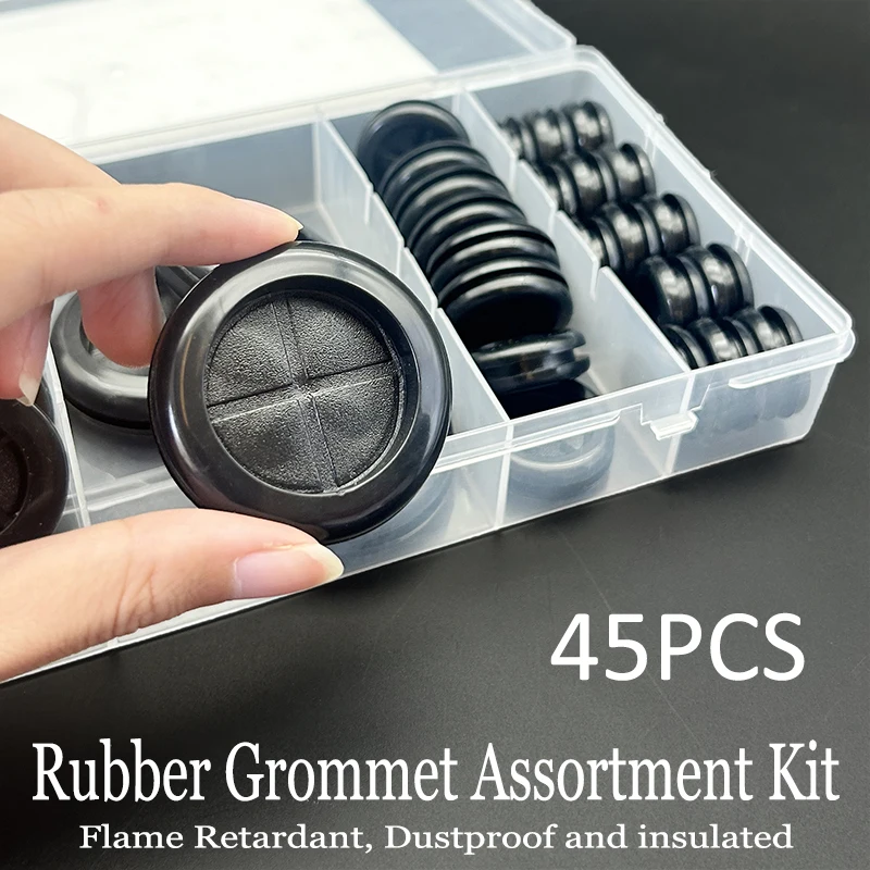 45PCS Rubber Grommet Kit Black Dustproof Insulating Hole Plugs Washers for Electrical Appliances Automotive Machinery Protection
45PCS Rubber Grommet Kit Black Dustproof Insulating Hole Plugs Washers for Electrical Appliances Automotive Machinery Protection