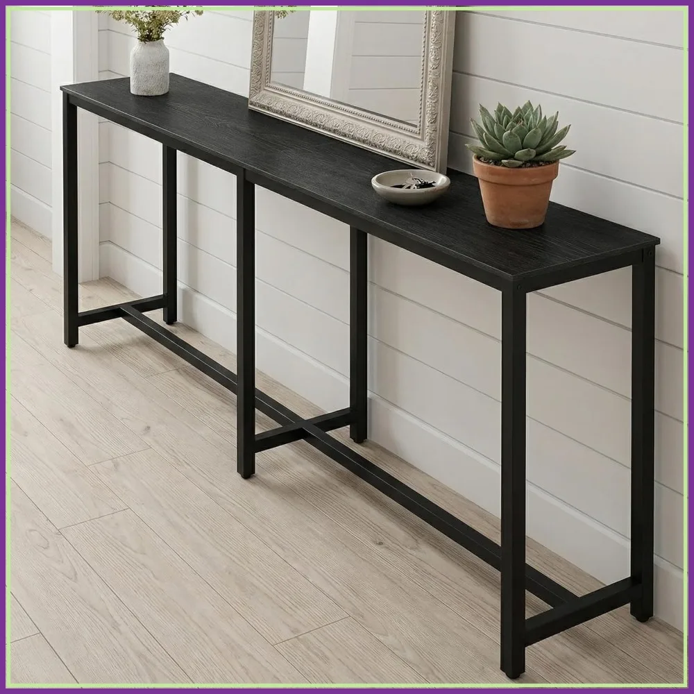 71" L Narrow Long Kitchen Dining Bar Table, Counter Height High Pub Desk with Metal Frame for Small Spaces, Black
71" L Narrow Long Kitchen Dining Bar Table, Counter Height High Pub Desk with Metal Frame for Small Spaces, Black