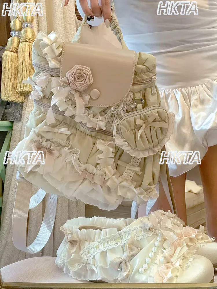French 2026 New Sweet Cute Pleated Lace Bow Sweet Backpacks Lolita Bag Female College Commuter Large Capacity Kawaii Bags Women
French 2026 New Sweet Cute Pleated Lace Bow Sweet Backpacks Lolita Bag Female College Commuter Large Capacity Kawaii Bags Women