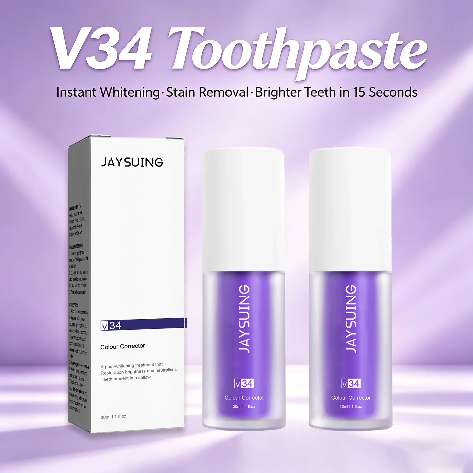 V34 Teeth Whitening Toothpaste – Dental Cleaning, Removes Tooth Stain & Tartar, Oral Hygiene, Fresh Breath, Enamel Safe Whitener
V34 Teeth Whitening Toothpaste – Dental Cleaning, Removes Tooth Stain & Tartar, Oral Hygiene, Fresh Breath, Enamel Safe Whitener