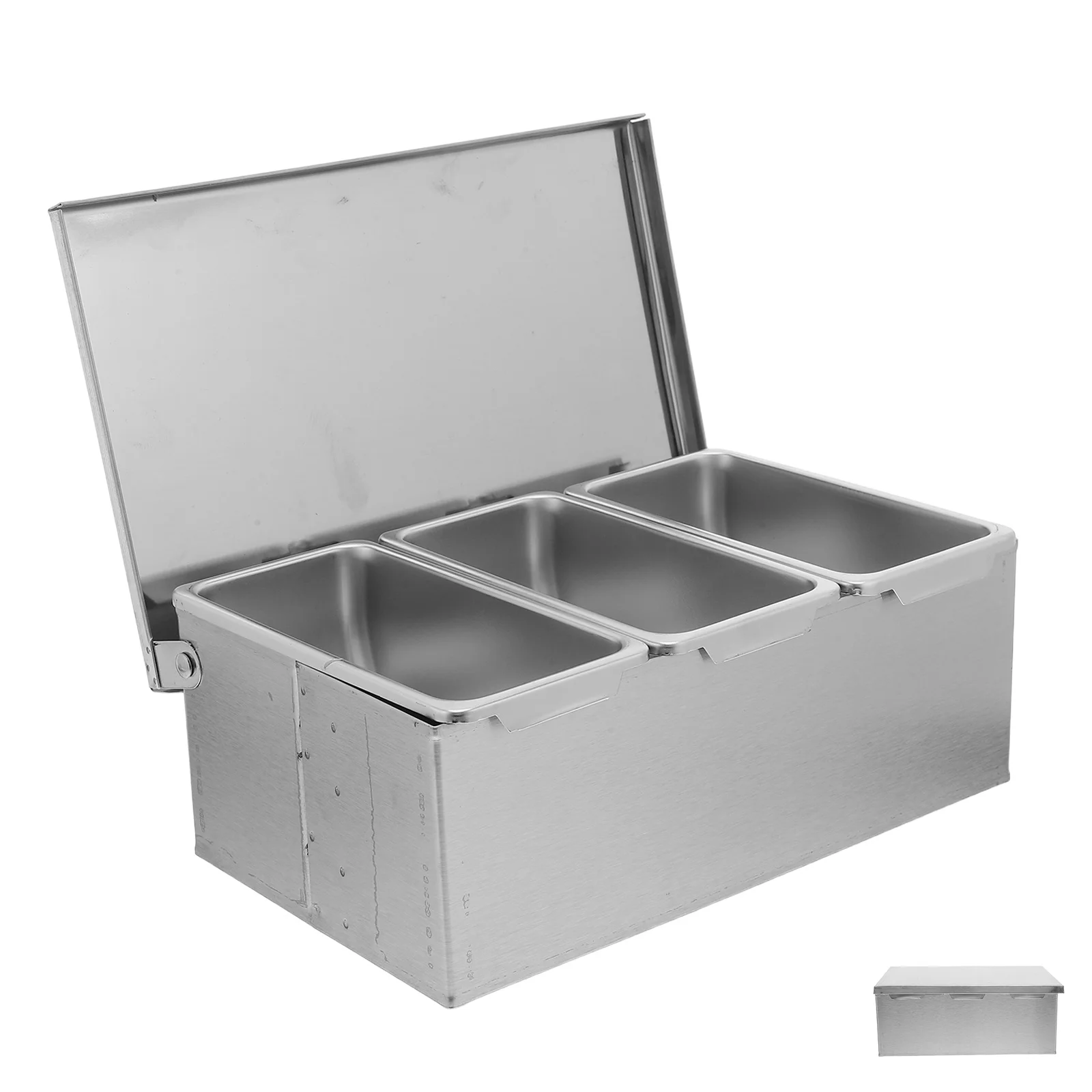 Stainless Steel Condiment Box 3-Compartment Flip Lid Design for Organizing Spices and Condiments in Kitchen Spice Dispenser Box
Stainless Steel Condiment Box 3-Compartment Flip Lid Design for Organizing Spices and Condiments in Kitchen Spice Dispenser Box