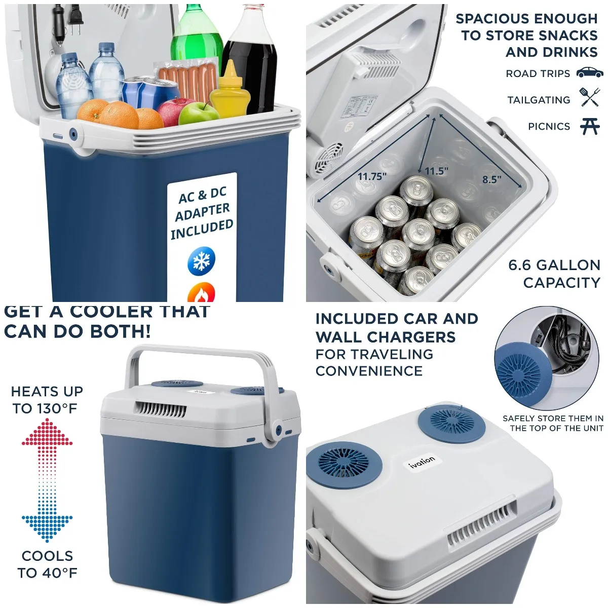 Electric Cooler Warmer 27 Qt Portable Fridge with Handle for Car, Camping, Travel – 110V AC & 12V DC
Electric Cooler Warmer 27 Qt Portable Fridge with Handle for Car, Camping, Travel – 110V AC & 12V DC