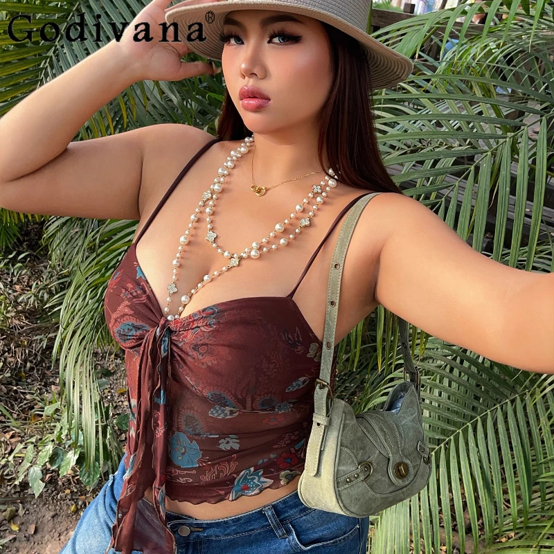 2025 New Elastic Slim Lace-up Sexy V-neck Short Print Bottoming Top Gauze Brown Versatile Street Vacation Slings Vest Women
2025 New Elastic Slim Lace-up Sexy V-neck Short Print Bottoming Top Gauze Brown Versatile Street Vacation Slings Vest Women