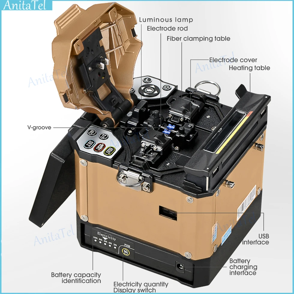 COMPTYCO FS-60A Golden Fully Automatic Optical Fiber Fusion Splicer Machine Optical Splicing Machine Fiber Optic Fusion Splicer
COMPTYCO FS-60A Golden Fully Automatic Optical Fiber Fusion Splicer Machine Optical Splicing Machine Fiber Optic Fusion Splicer