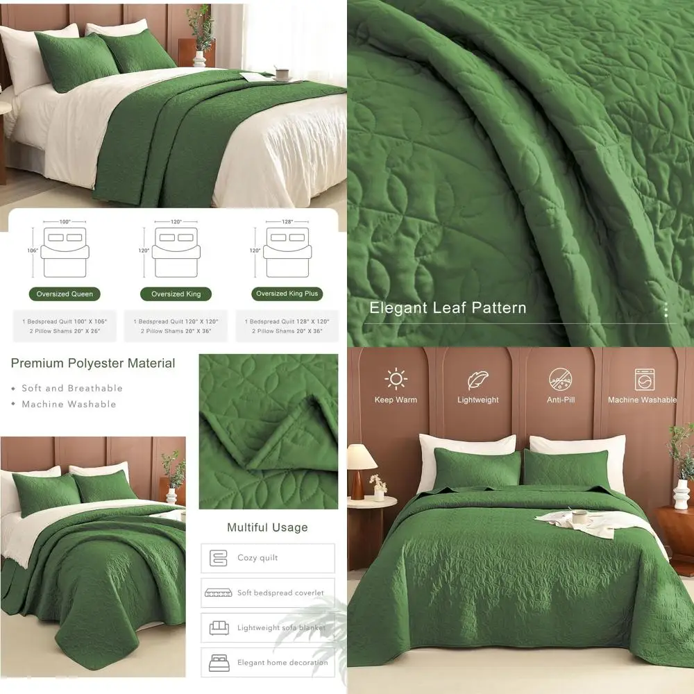 Olive Green Leaf 100x106 Oversized Queen Quilt Set, 3-Piece Lightweight Coverlet, Soft Farmhouse Style
Olive Green Leaf 100x106 Oversized Queen Quilt Set, 3-Piece Lightweight Coverlet, Soft Farmhouse Style