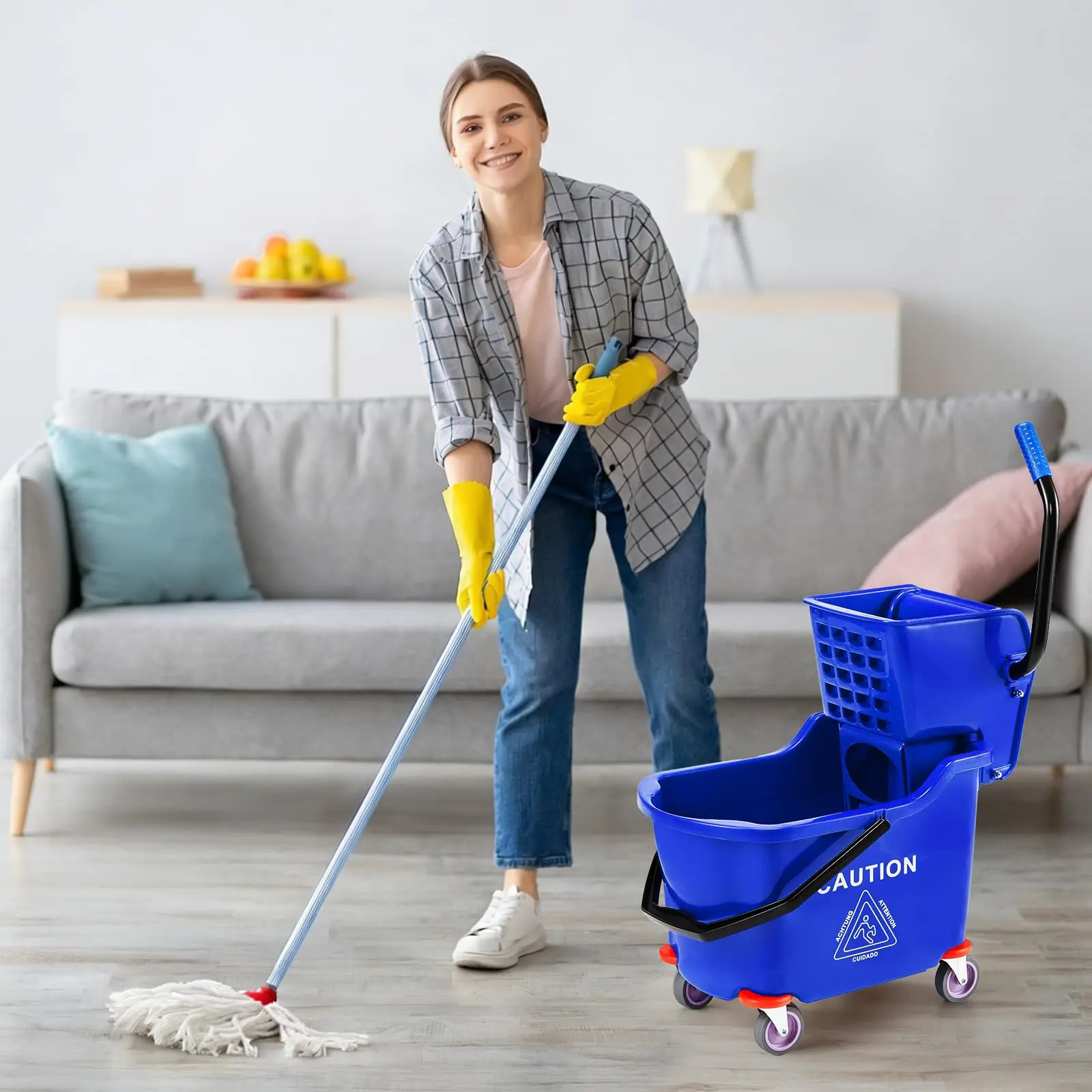 Commercial Mop Bucket with Side Press Wringer on Wheels, 35 Quart Heavy Duty Floor Cleaning Bucket, Industrial Rolling Janitorial Mop Bucket for Offices, Kitchens, Schools
Commercial Mop Bucket with Side Press Wringer on Wheels, 35 Quart Heavy Duty Floor Cleaning Bucket, Industrial Rolling Janitorial Mop Bucket for Offices, Kitchens, Schools