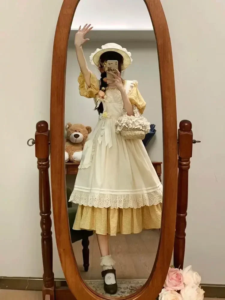 French Sweet Pastoral Style Square Collar Yellow Plaid Dress Women + Ruffles Flying Sleeve Outer Dress Cute Two-piece Dress Suit
French Sweet Pastoral Style Square Collar Yellow Plaid Dress Women + Ruffles Flying Sleeve Outer Dress Cute Two-piece Dress Suit