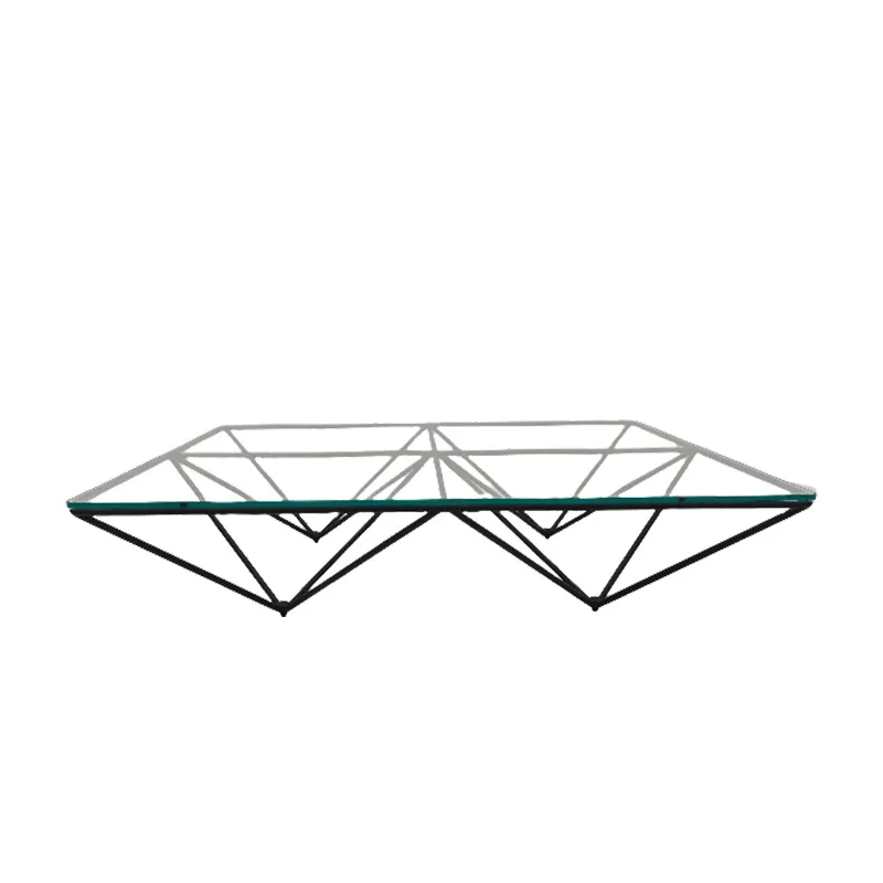 Modern simple wrought iron paint transparent tempered glass geometric coffee table, living room
Modern simple wrought iron paint transparent tempered glass geometric coffee table, living room
