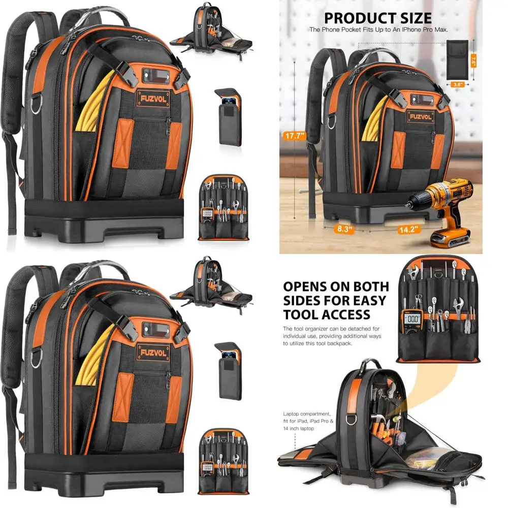 Rugged Heavy-Duty Tool Backpack with Molded Base, Removable Organizer, and Laptop Section for HVAC & Electrician Work, Orange
Rugged Heavy-Duty Tool Backpack with Molded Base, Removable Organizer, and Laptop Section for HVAC & Electrician Work, Orange