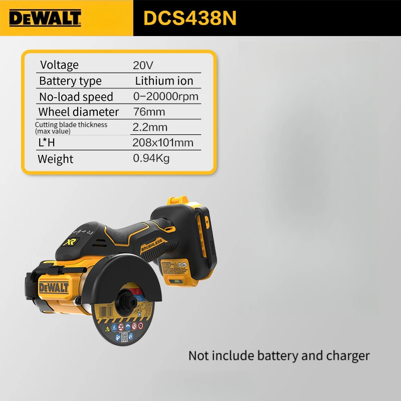 DeWalt DCS438N-A9 20V MAX Brushless Cordless Cut-Off Saw 76mm 3" Multi-Material Cutter Bare Tool No Battery
DeWalt DCS438N-A9 20V MAX Brushless Cordless Cut-Off Saw 76mm 3" Multi-Material Cutter Bare Tool No Battery