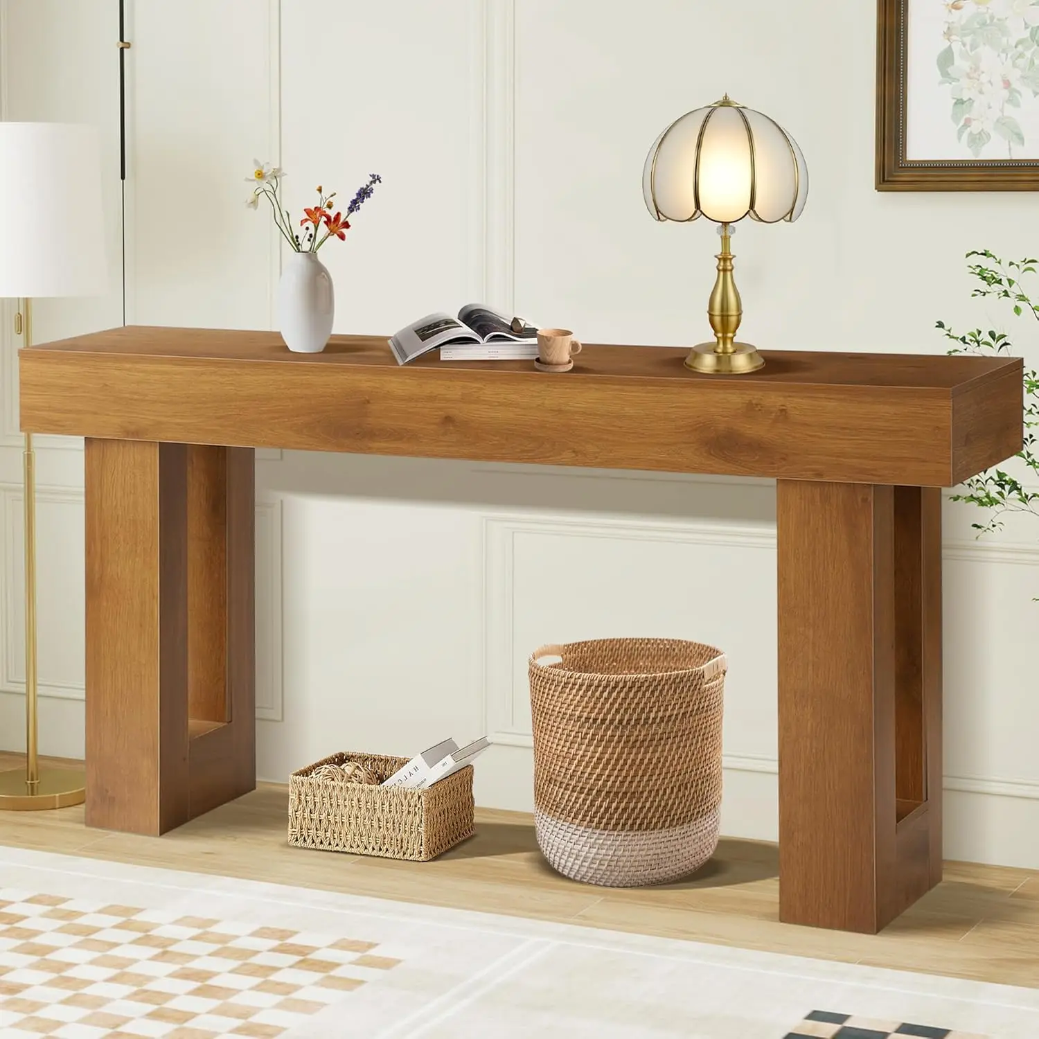 63" Long Wooden Console Table with Storage Shelf for Entryway Hallway Living Room, Customized
63" Long Wooden Console Table with Storage Shelf for Entryway Hallway Living Room, Customized